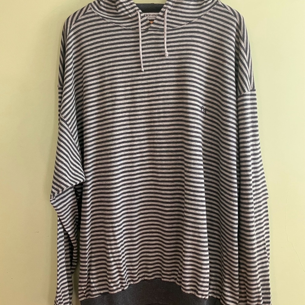 Striped Gray Hoodie Shirt Armani Collections Men’s SZ Large